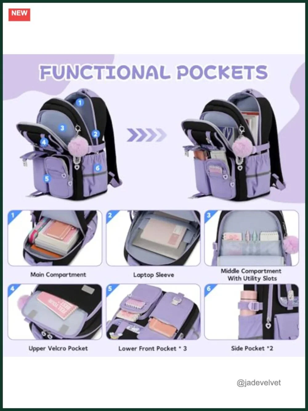 Girls Backpack Large Capacity Water Resistant Sequin Design School Bookbag